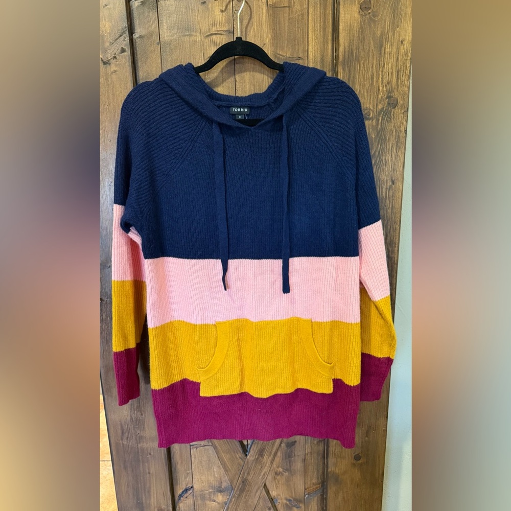 Torrid Size 0 (12)Long Sleeve Raglan Tunic Hoodie Multi Stripe